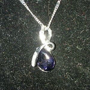 Silvertone Purple stone Teardrop Necklace